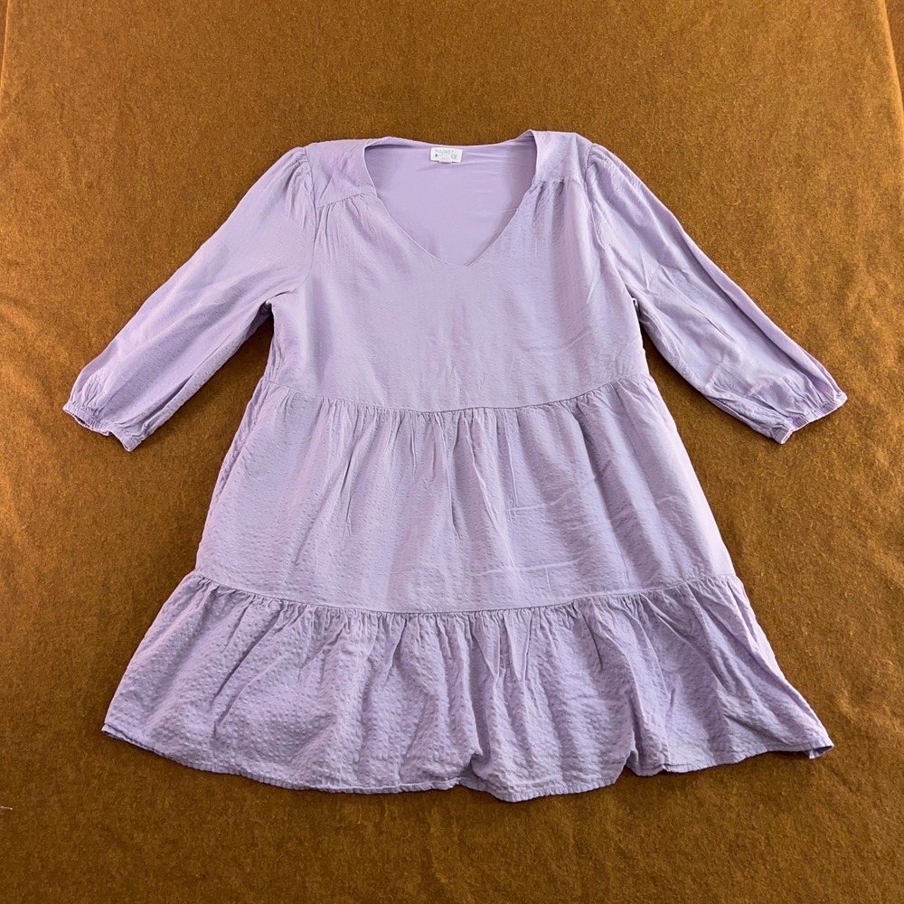 Market & Spruce Womens Large Petite Purple Tiered Babydoll Dress New